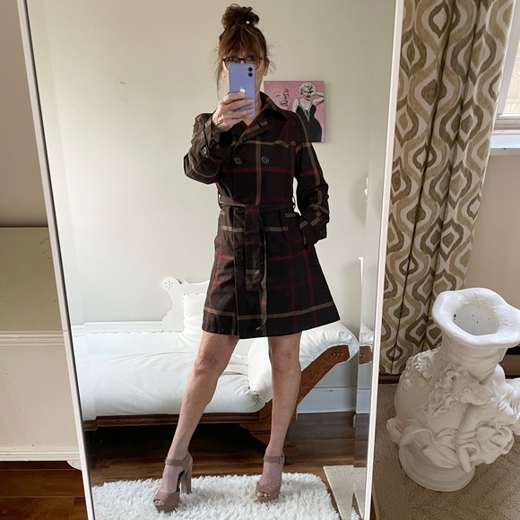 MERONA WATER REPELLANT TRENCH COAT TAN BROWN RED PLAID POCKETS BELT - Picture 13 of 13